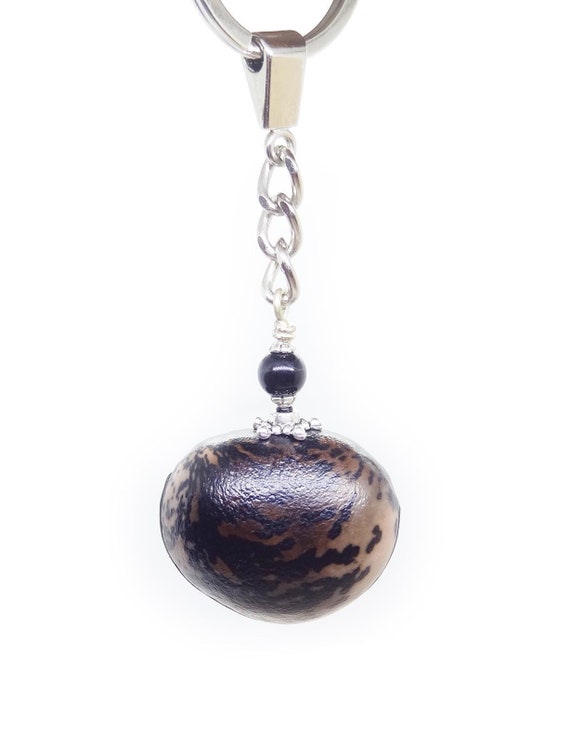 key ring Bull's Eye (Mucuna interrupta) and black Onyx