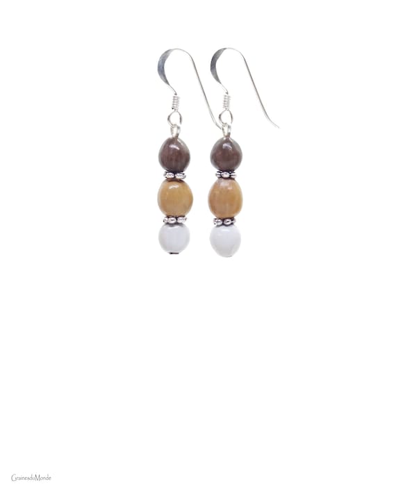 Silver earrings and Job's Tears in 3 different colors, origin Thailand