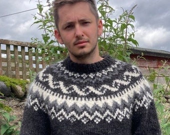 Knitted Icelandic Alafoss Lopi Wool jumper sweater 100% Icelandic lopi yarn. Made to order.