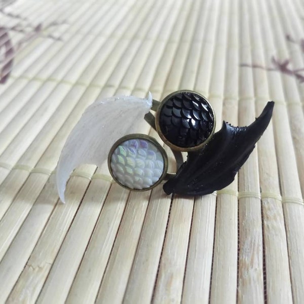 Bague dragons noir et blanc