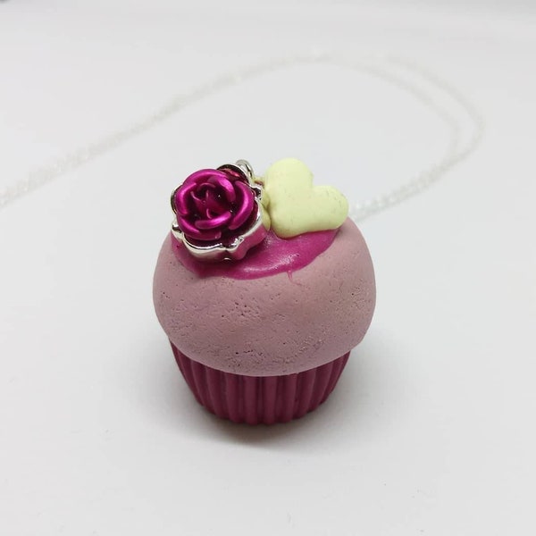 Sautoir cupcake rose et chocolat