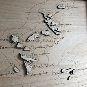 Carta topografica in legno Isole Farne / Northumberland / Staple Island / Brownsman / Big Harcar / Mare del Nord / Vecchio faro / uccelli marini immagine 4