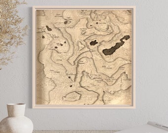 Snowdon / Galles / Mappa topografica in legno / Yr Wyddfa / Garnedd Ugain / Llyn Llydaw / Yr Aran / Y Lliwedd / Crib y Ddysgl / Llyn Dur Arddu