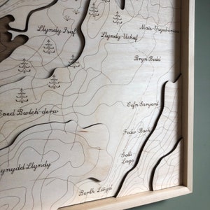 Llyn Dinas Wooden topographic map / North Wales / Beddgelert / River Glaslyn / Snowdonia / Nant Gwynant / Lake Llyn Dinas / Framed Artwork image 5