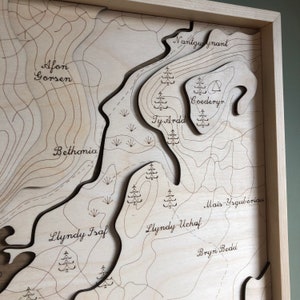 Llyn Dinas Wooden topographic map / North Wales / Beddgelert / River Glaslyn / Snowdonia / Nant Gwynant / Lake Llyn Dinas / Framed Artwork image 8