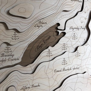 Llyn Dinas Wooden topographic map / North Wales / Beddgelert / River Glaslyn / Snowdonia / Nant Gwynant / Lake Llyn Dinas / Framed Artwork image 3