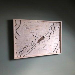 Llyn Dinas Wooden topographic map / North Wales / Beddgelert / River Glaslyn / Snowdonia / Nant Gwynant / Lake Llyn Dinas / Framed Artwork image 1