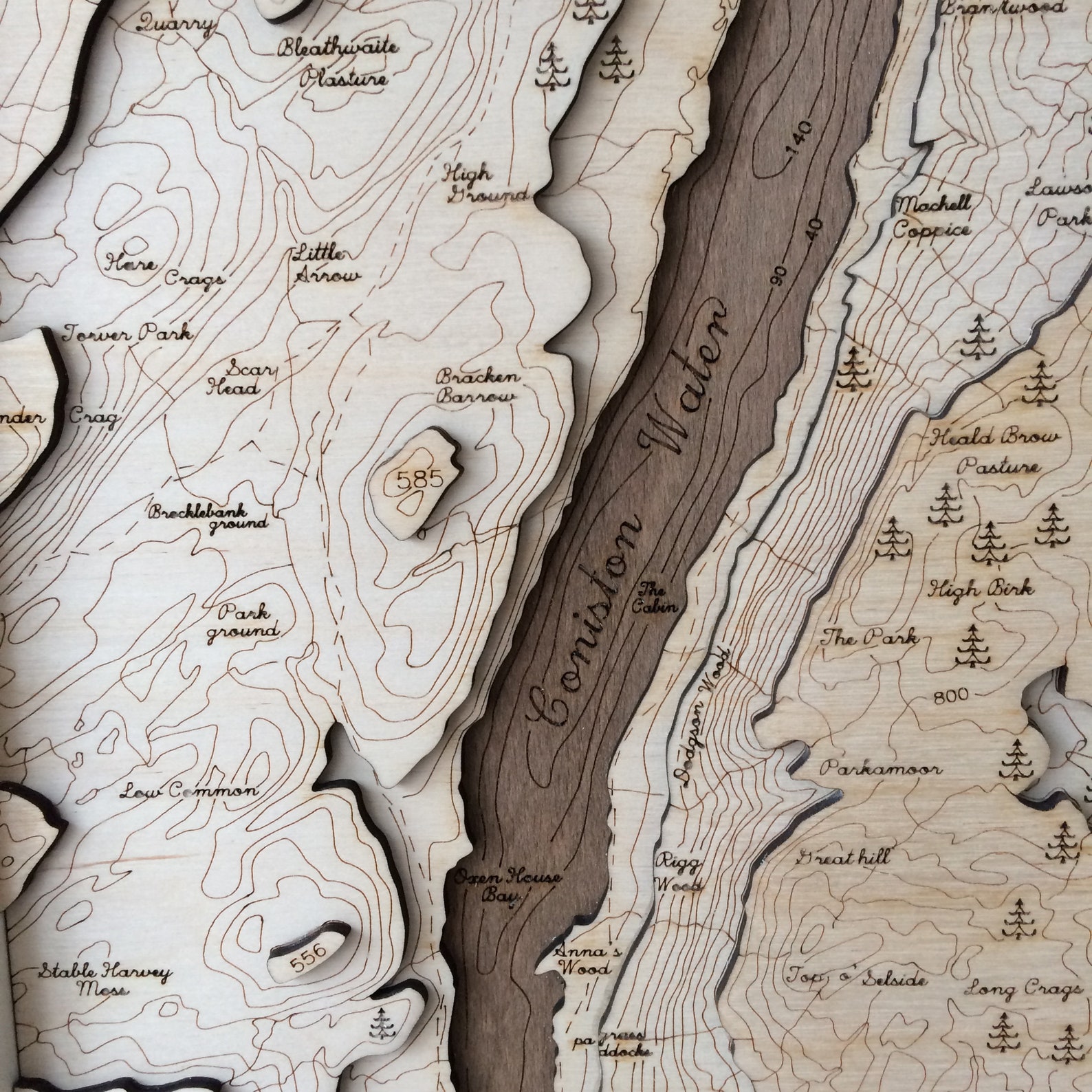 Coniston Water Wooden Topographic Map 18 cm x 29 cm Cumbria Etsy
