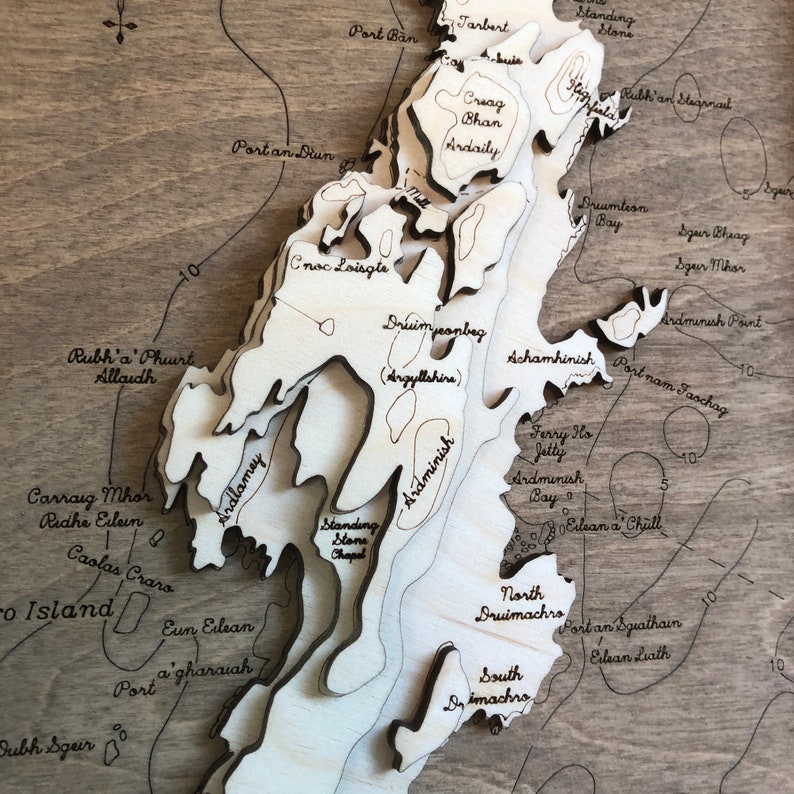 Gigha Island Wooden topographic Map / Scotland / Kintyre peninsula / Isle of Gigha / Giogha / North Atlantic / Hebridean Islands / Artwork image 3