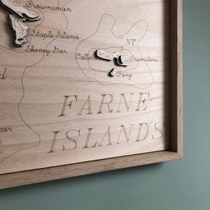 Carta topografica in legno Isole Farne / Northumberland / Staple Island / Brownsman / Big Harcar / Mare del Nord / Vecchio faro / uccelli marini immagine 2
