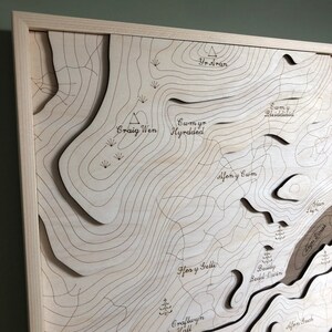 Llyn Dinas Wooden topographic map / North Wales / Beddgelert / River Glaslyn / Snowdonia / Nant Gwynant / Lake Llyn Dinas / Framed Artwork image 4