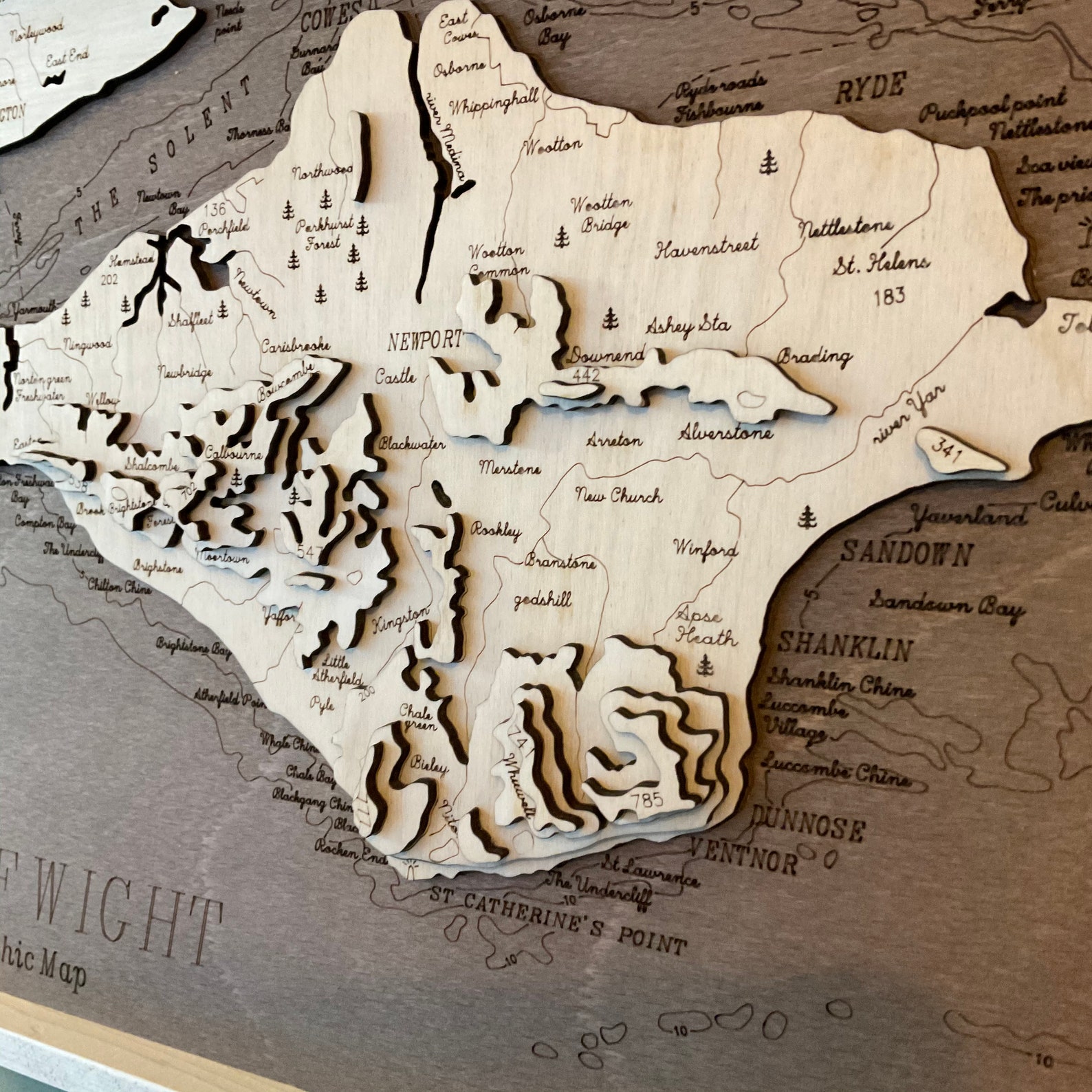 The Isle of Wight Wooden Topographic Map / South Coast / The Etsy