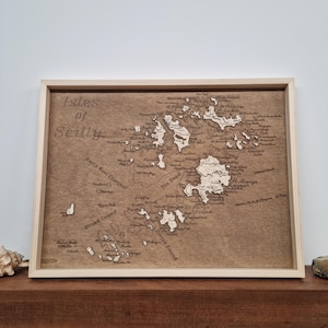 Isles of Scilly Wooden 3D Engraved Map Cornish coast Great Bay St. Martin’s Tresco Cromwells Castle Tresco Abbey Garden Personalise Wall art