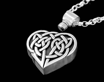 Celtic Knot Heart Cremation Keepsake Necklace | Designed and Handmade in Ireland | Sterling Silver or Gold