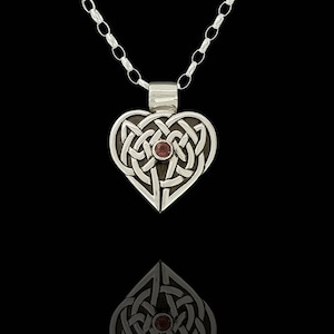 Celtic Heart Keepsake Gemstone Necklace - Sterling Silver Cremation Pendant