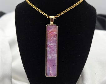 Rose Quartz Horizon Pendant Necklace — Pink & Gold Abstract Art Jewelry