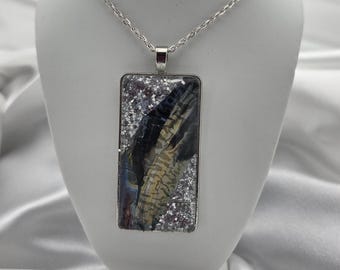 Galactic Texture Pendant Necklace — Mixed-Media Abstract Art Jewelry in Silver