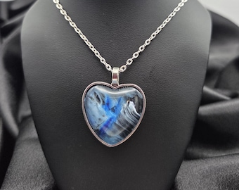 Held in Motion – Blue Abstract Heart Pendant Necklace