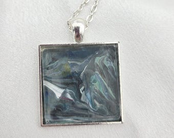 Midnight Current Pendant — Abstract Square Paint Skin Necklace