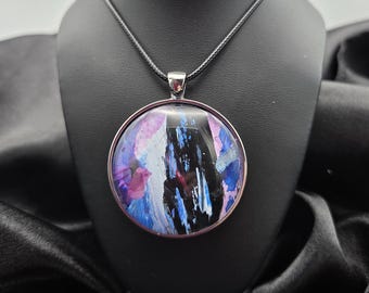 Midnight Neon Pendant Necklace – Blue Pink Black Statement Jewelry