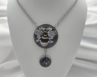 Bee Statement Necklace — Double Drop Abstract Art Pendant
