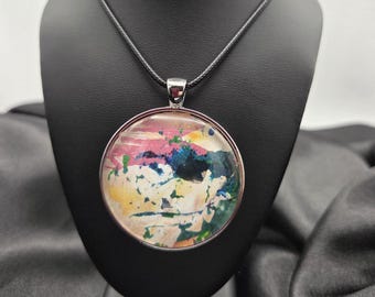 Where the Sky Meets the Tide – Abstract Coastal Circle Pendant