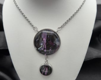 Midnight Orbit – Double Drop Galaxy Pendant with Dark Celestial Texture
