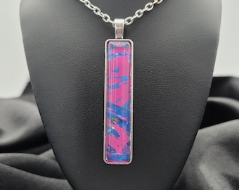 Neon Current – Abstract Bar Pendant Necklace in Pink & Blue