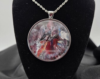 Crimson Eruption Necklace – Red Round Abstract Large Statement Pendant