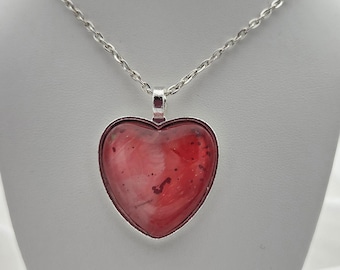Glassfire Heart Pendant — Red Abstract Paint Skin Necklace