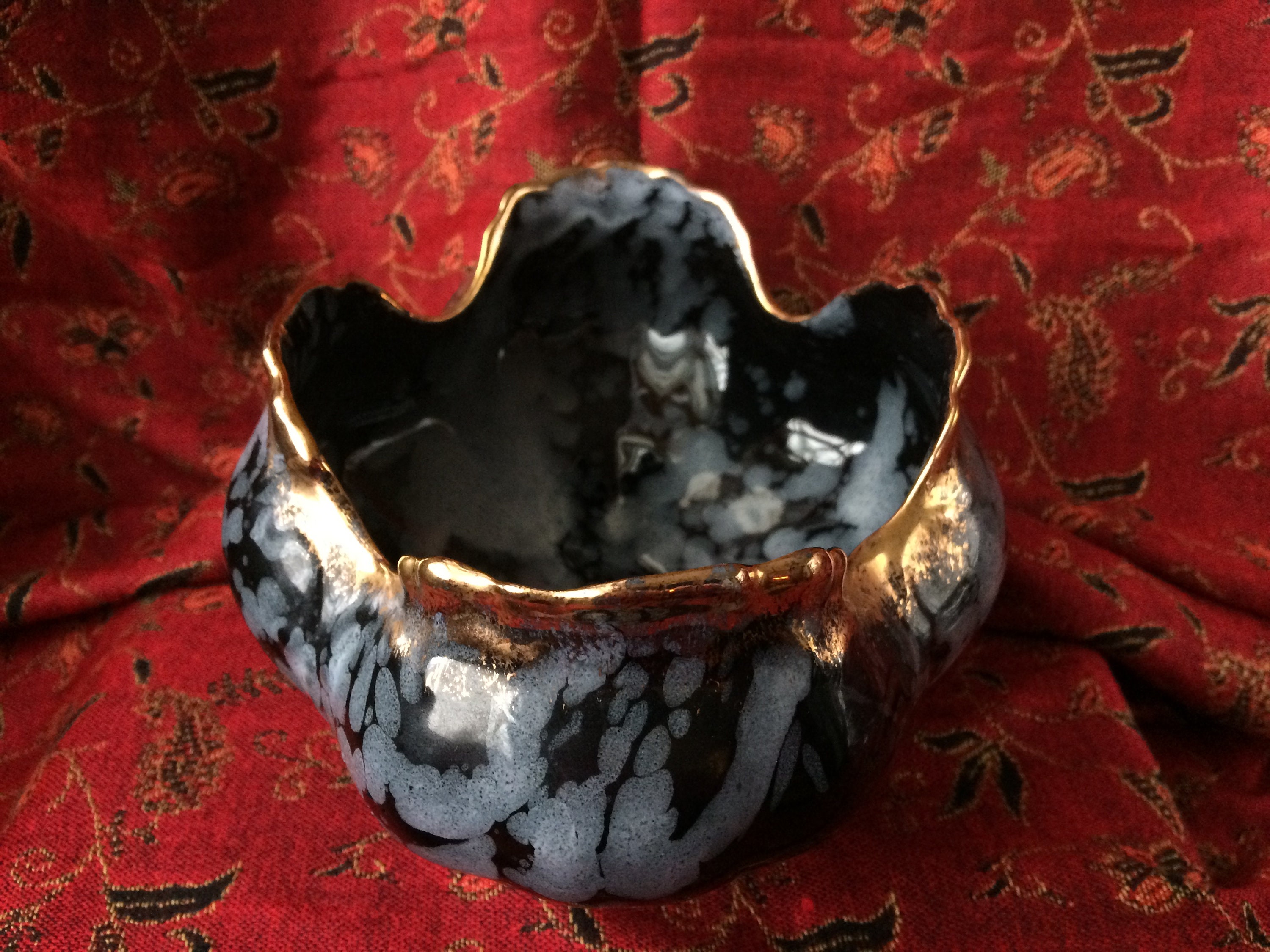 Black and White Art Glass Art Porcelain Bowl With Gold Trim Etsy