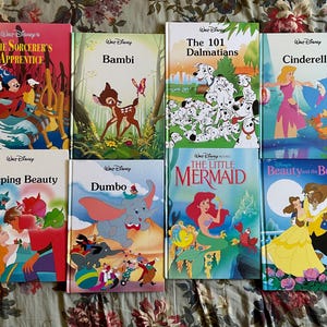Vintage set of 8 "Disney Classics" hardcover books, animation, children's books, fairy tales, Bambi, Sleeping Beauty, 101 Dalmatians