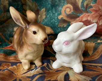 Lefton Brown Rabbit Vintage Pair of Figurines Easter Bunny H6664