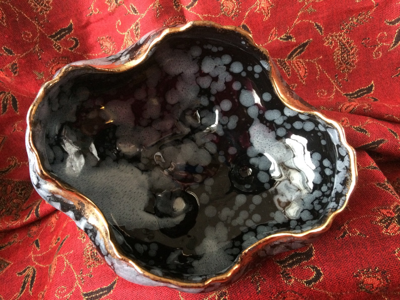 Black and White Art Glass Art Porcelain Bowl With Gold Trim Etsy