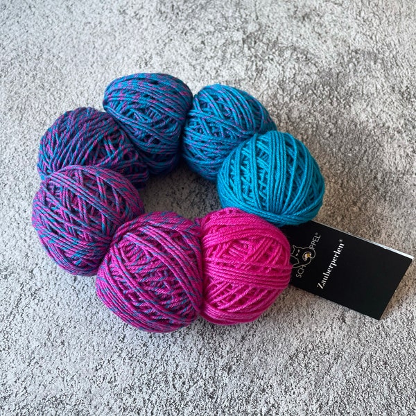 Schoppel Wolle Zauber Perlen 2414 Mezzosoprano, set of 7 small gradiant balls, 100% Virgin Wool knitting yarn