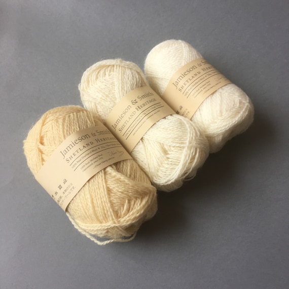 Jamieson /& Smith Shetland Wool Heritage Natural Wool undyed lambswool knitting yarn light fingering sock yarn 2ply 25g ball
