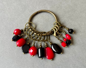 Red & Black Stitch Marker Set: Handmade Knitting Accessories