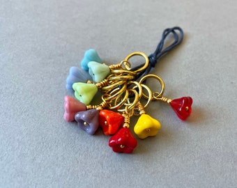 Bright flowers gift set - 10 handmade snag free stitch markers, fits up to 6 mm (US 10) needles