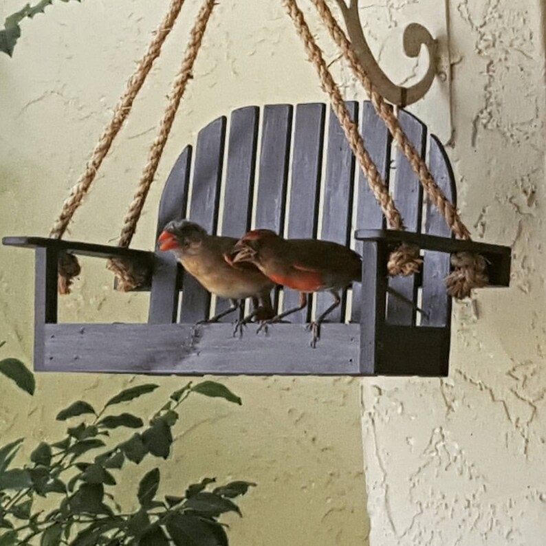 Wooden Hanging Brown Bird Feeder Bench Swing Seat Seed Garden Etsy