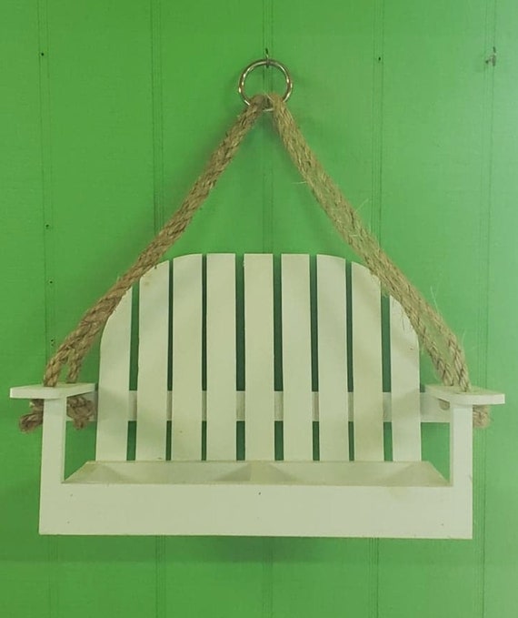 Wooden Hanging White Bird Feeder Bench Swing Seat Seed Garden Etsy