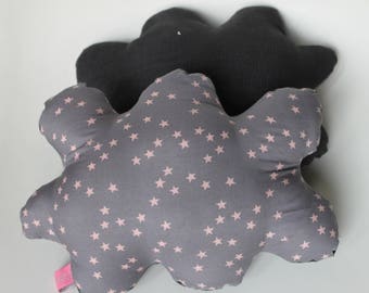 Pink cloud batiste grey star pillow / grey corduroy
