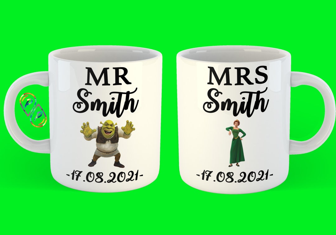 Personalised Shrek and Fiona Anniversary Wedding Cups Matching Mr and ...