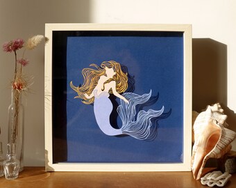 Custom illustration of a mermaid, paper cut art for a little girl's birthday