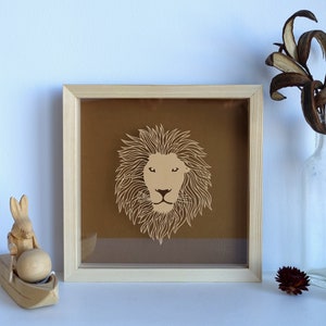 Lion head original paper cut, Leo zodiac gift, safari nursery decor, animal lovers Christmas present image 1