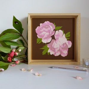 Light pink paper cut peonies original paper cut cut by hand botanical art 3D wall art home decoration image 4