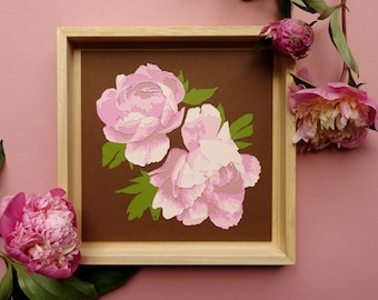 Light pink paper cut peonies- original paper cut - cut by hand - botanical art - 3D wall art - home decoration