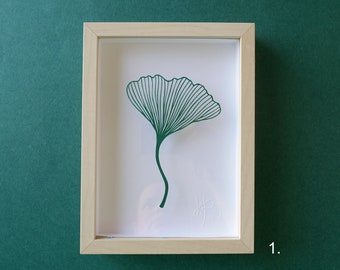 Framed Ginkgo leaf papercut art, Hand cut paper art, green wall art, Botanical lover gift, Christmas gift