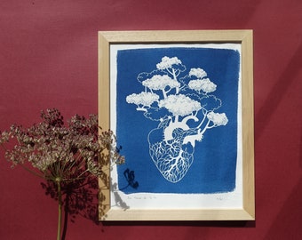 Original cyanotype, Tree of life wall art, heart anatomy art, nurse gift, Valentine's Day gift