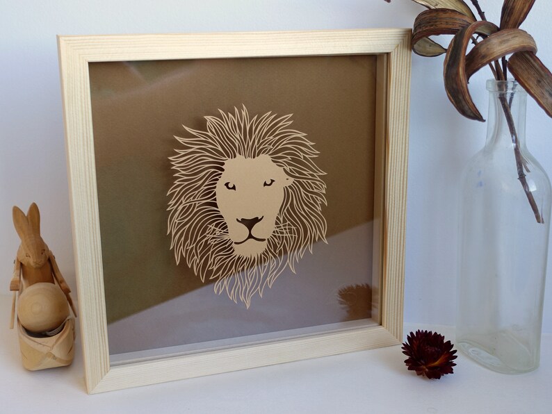 Lion head original paper cut, Leo zodiac gift, safari nursery decor, animal lovers Christmas present image 2
