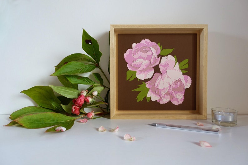 Light pink paper cut peonies original paper cut cut by hand botanical art 3D wall art home decoration image 4